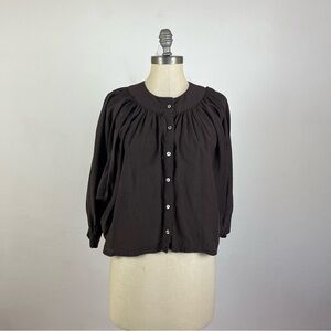 Mille Brown Balloon Sleeve Button Down Shirt